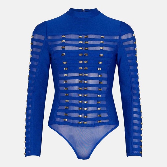 Karen Millen All Over Trimmed Bandage and Mesh Body Suit Cobalt - Picture 3 of 10